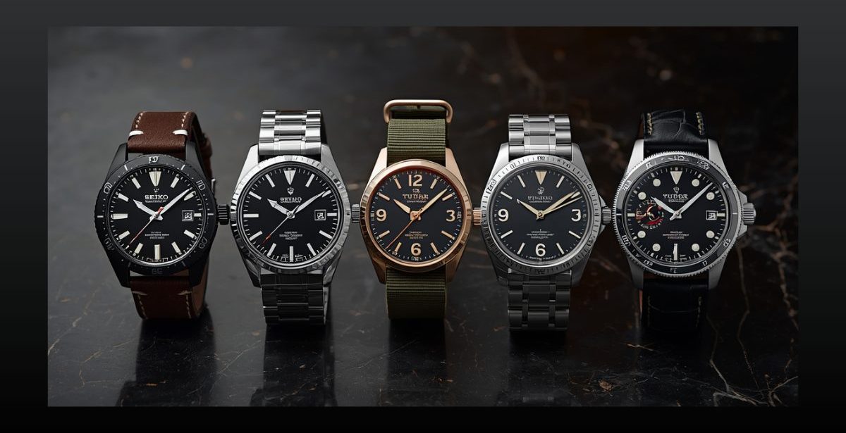 Flat lay of best men's watches 2026 — from Casio to Tudor — men's watch guide beingover.com