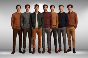 Man in autumn layered outfit wearing overshirt, straight trousers and Chelsea boots in earth tones 2026