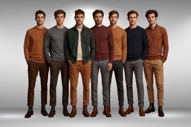 Man in autumn layered outfit wearing overshirt, straight trousers and Chelsea boots in earth tones 2026